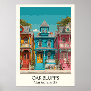 Poster Oak Bluffs MA Vintage pain d'épices Cottages Art