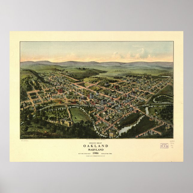 Poster Oakland Maryland 1906 Antique carte panoramique (Devant)