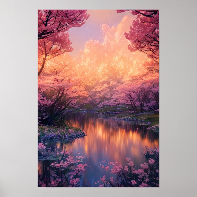 Poster Oasis de fleurs de cerisiers (Devant)