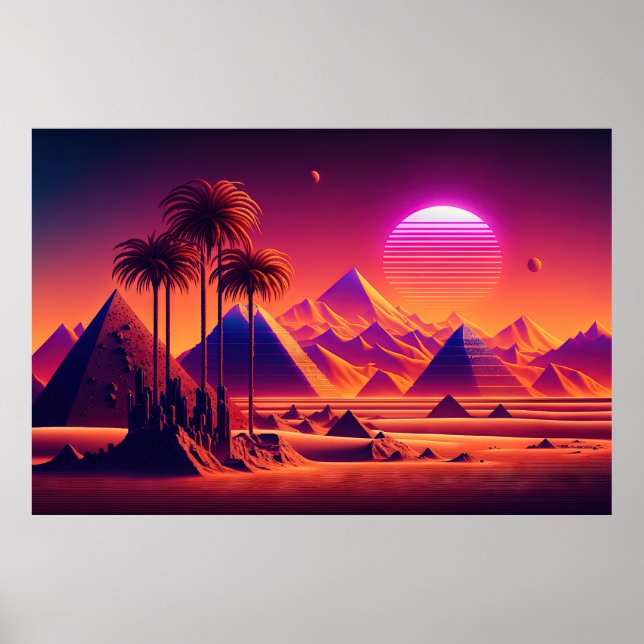 Poster Oasis électrochromatique : Une Pyramide Rétroonde  (Devant)