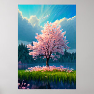 Poster Oasis Enchanté, Sakura Arbre Calme