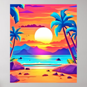Poster Oasis tropicale du coucher de soleil
