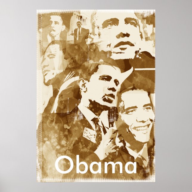 Poster Obama Collage 2 (couleur vintage) par akamu (Devant)