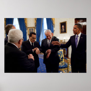 Poster Obama Meets Netanyahu & Mubarak In White House