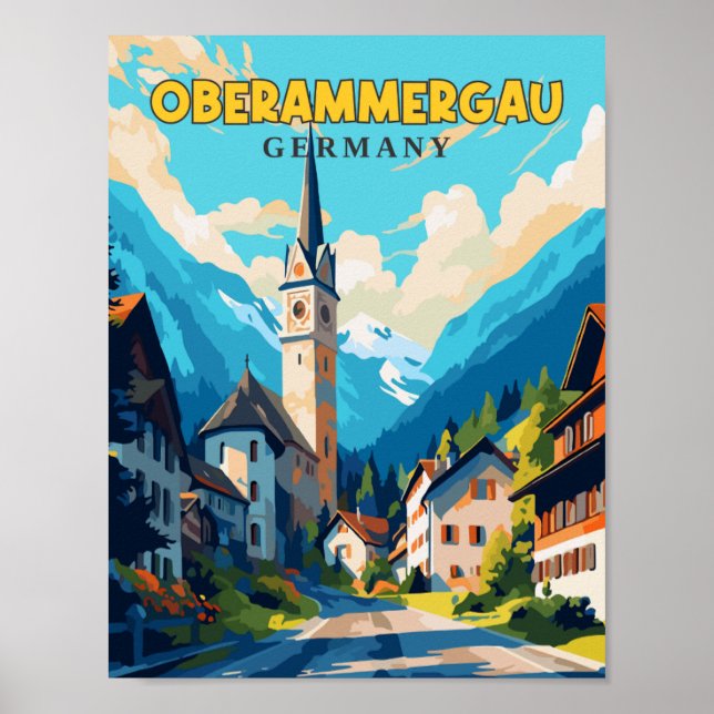 Poster Oberammergau Allemagne illustration de voyage vint (Devant)