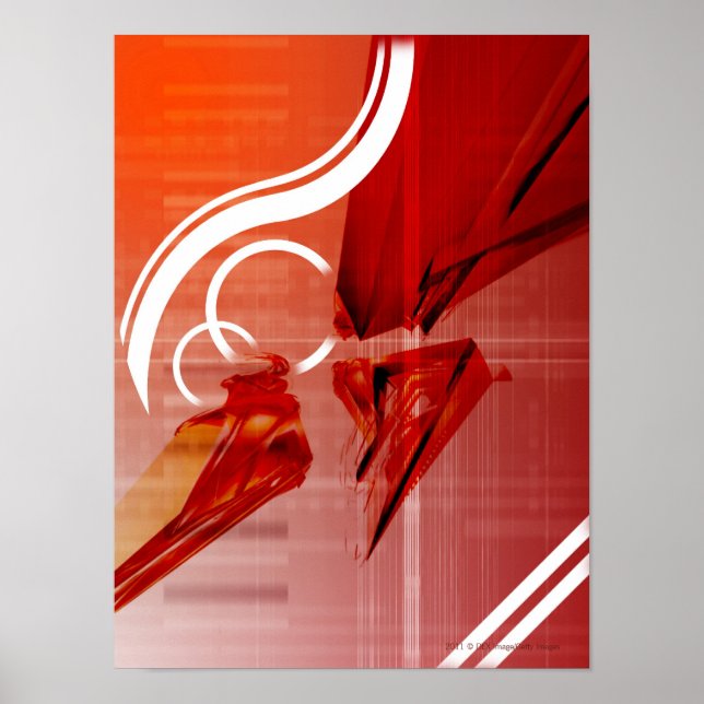 Poster Objets rouges avec lignes blanches (Devant)