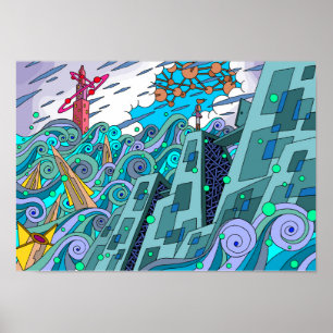 Poster Observateur sur les vagues.