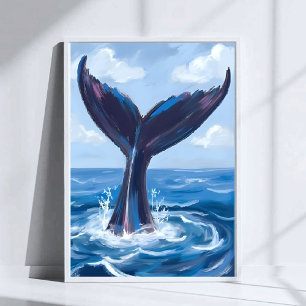 Poster Observation des baleines   Aquarelle d'océan bleu