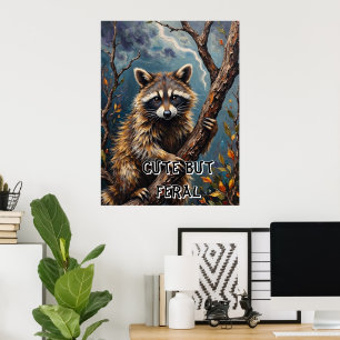 Poster Observation forestière : Raccoon sur un membre
