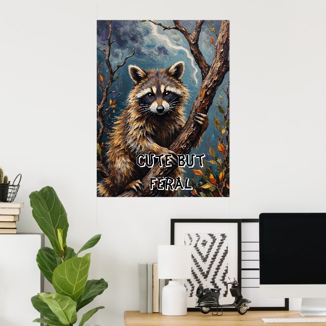 Poster Observation forestière : Raccoon sur un membre (Bureau à domicile)