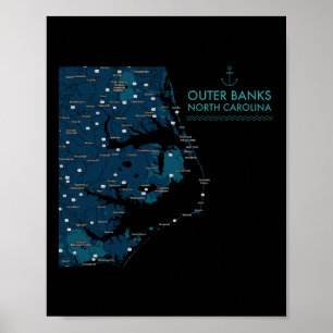 Poster Obx Nc Outer Banks Carte Duck Corolla Beach Vacanc