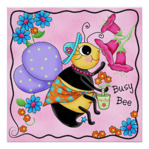 Poster Occupé Bee habillé Whimsy Honey Bee Rose Personnal
