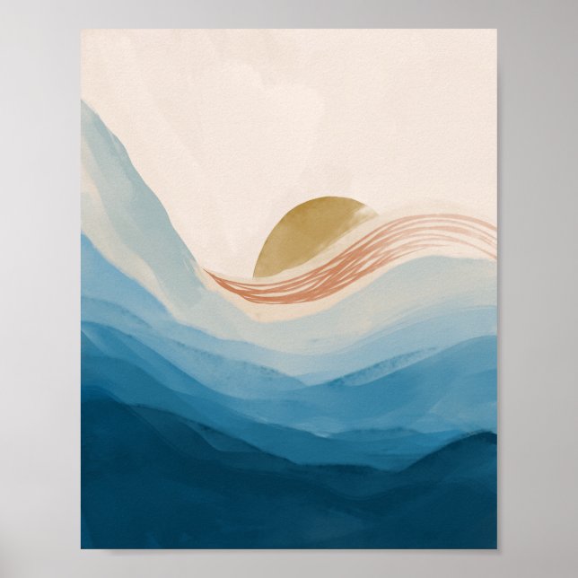 Poster Océan Abstrait moderne et lever du soleil, Couleur (Devant)
