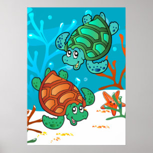 Poster Océan Aquatique Cute Turtle Starfish Salle pour en