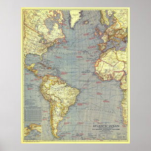Poster " Océan Atlantique : 1939 Carte détaillée ...