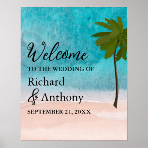 Poster Ocean Beach Palm Tree Mariage Bienvenue