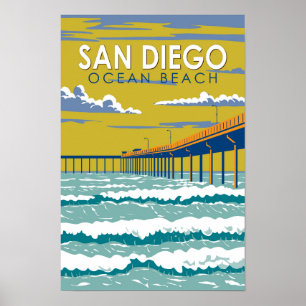 Poster Ocean Beach San Diego Voyage Art Rétro