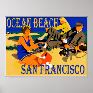Poster Ocean Beach San Francisco, Californie Retro Beach