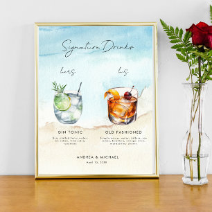 Poster Ocean Beach Signature Boissons Bar Menu Mariage Si