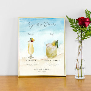 Poster Ocean Beach Signature Boissons Bar Menu Mariage Si
