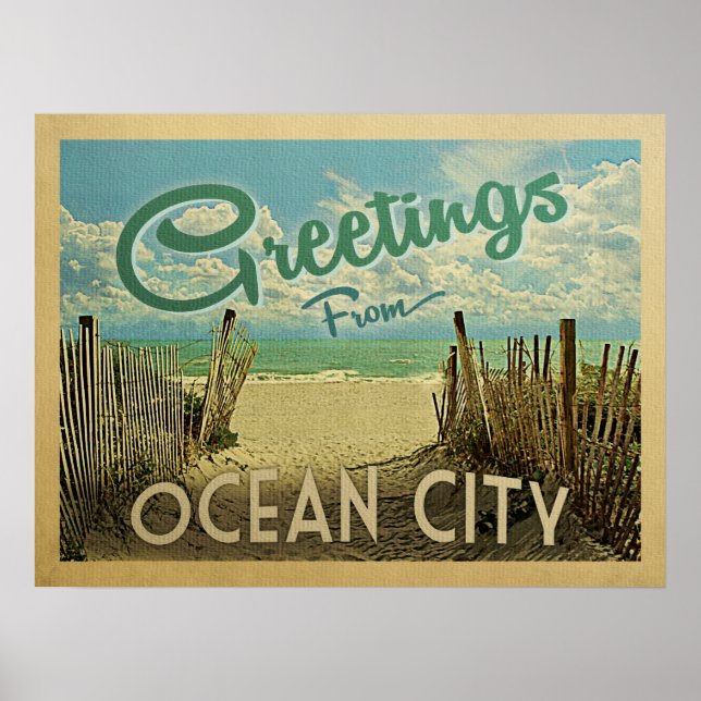 Poster Ocean City Beach Vintage voyage (Devant)