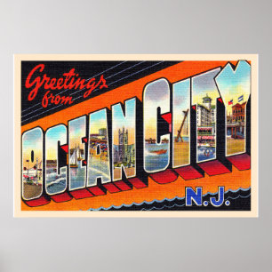 Poster Ocean City New Jersey NJ Grande lettre carte posta