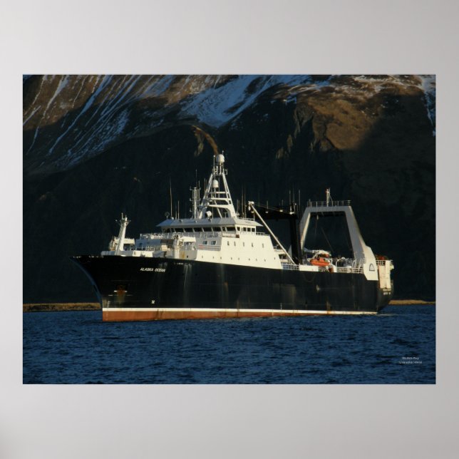 Poster Océan de l'Alaska, chalutier d'usine dans havre né (Devant)
