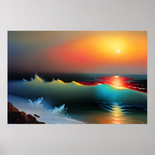 Poster Océan éthéré et coucher du soleil Art IA