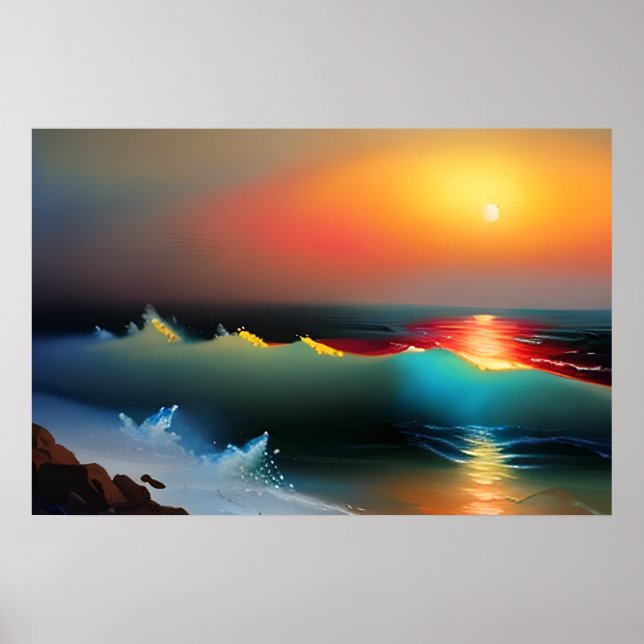 Poster Océan éthéré et coucher du soleil Art IA (Devant)