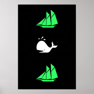 Poster Ocean Glow_green clipper baleine blanche multi-ico
