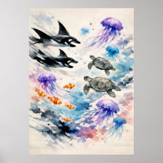 Poster Océan Harmonie Art de la vie marine à l'aquarelle