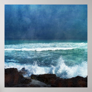 Poster Océan hawaïen Waves Aqua Surf bleu Turquoise Mer d