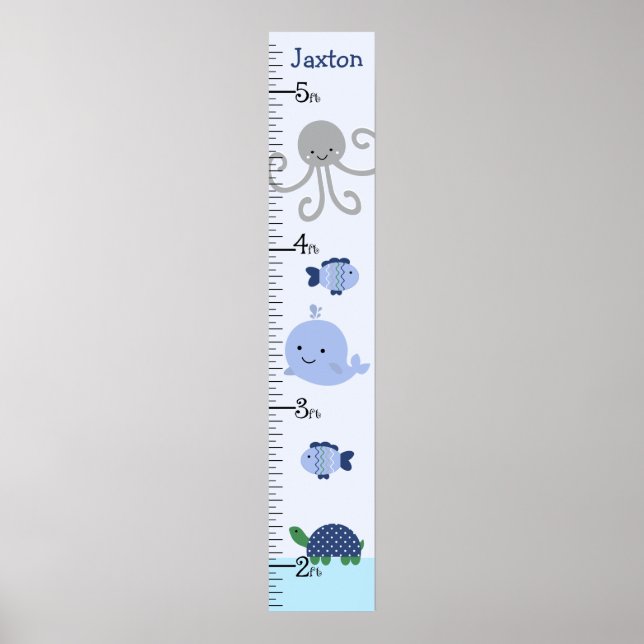 Poster Ocean Life Blue Whale Growth Chart Gardez à 8x44! (Devant)