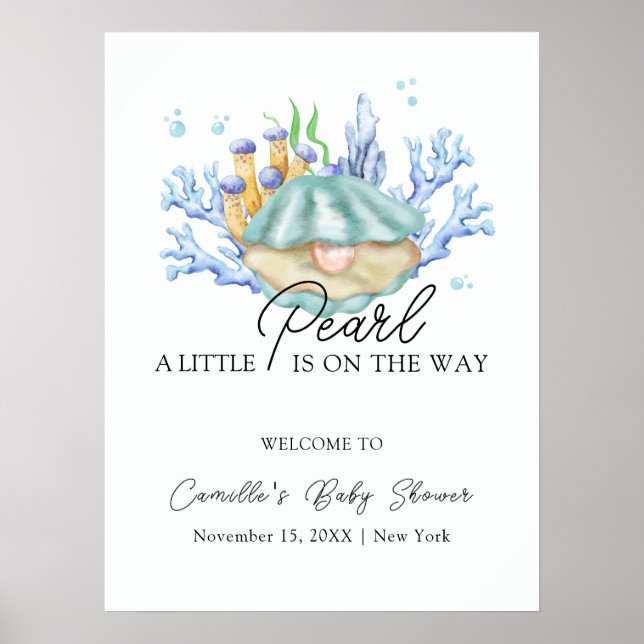 Poster Ocean Pearl Under the Sea Baby shower Bienvenue (Devant)