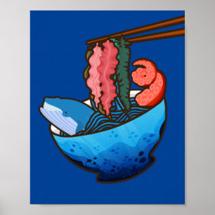 Poster Ocean Ramen Tentacle Kelp Whale Food Nature