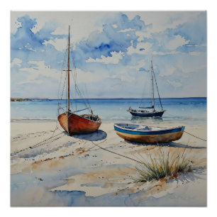 Poster "Ocean Retreat". Un Paysage Coloré De Bateau Seren