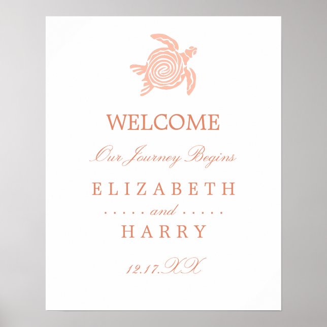 Poster Ocean Sea Turtle, Soft Coral Beach Mariage Bienven (Devant)