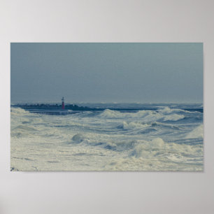 Poster Ocean Sea Waves Stormy Weather Pier