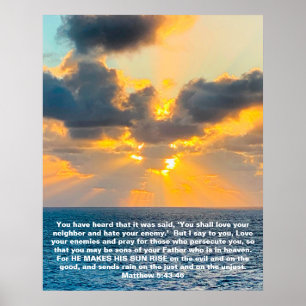 Poster Ocean Sunrise, avec Écriture Verse Matthieu 5:43