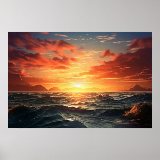 Poster Ocean Sunset (effet de peinture acrylique) Ai Post (Devant)
