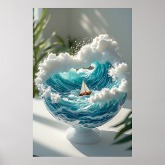 Poster 🌊 Océan surréaliste dans un globe de verre Petit