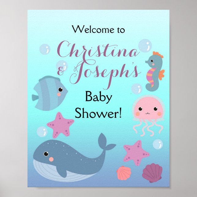 Poster Ocean Under the Sea Girl Baby shower Bienvenue (Devant)