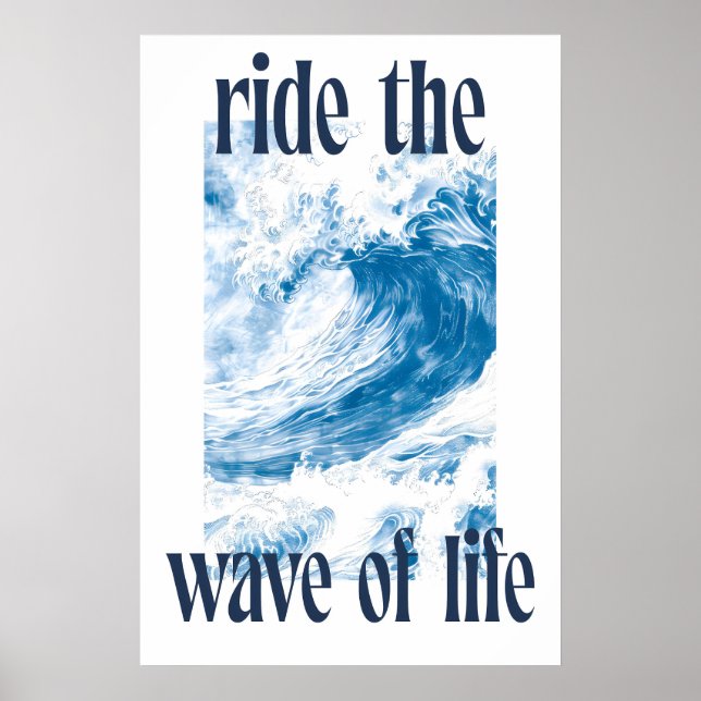 Poster Ocean Wave Art Print Indigo Hokusai Style Surf (Devant)
