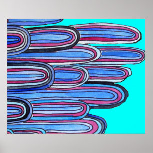 Poster Ocean Waves motif d'art bleu