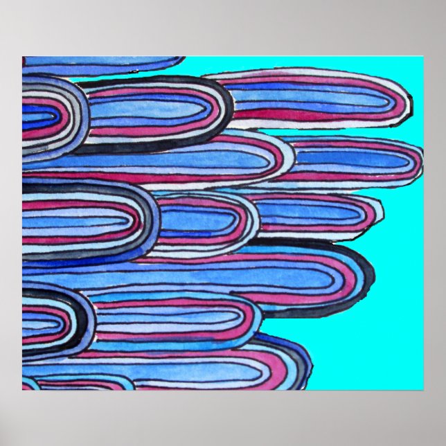 Poster Ocean Waves motif d'art bleu (Devant)