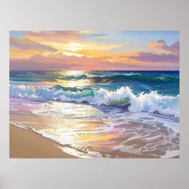 Poster Ocean Waves on the Beach in the Sunshine Art (Devant)