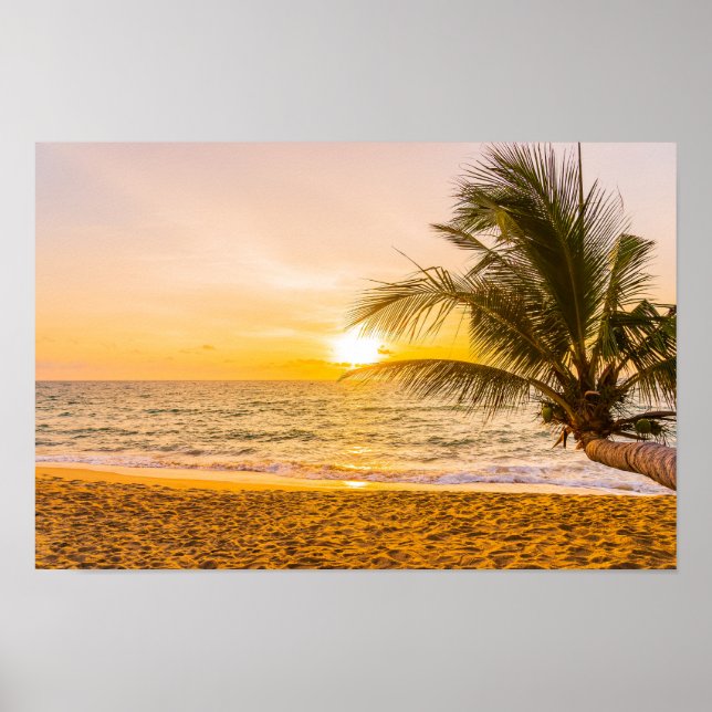 Poster Ocean Waves Palm sur la plage (Devant)