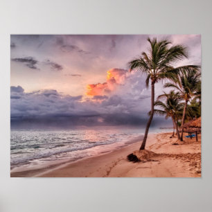 Poster Ocean Waves Sandy Beach Sunset