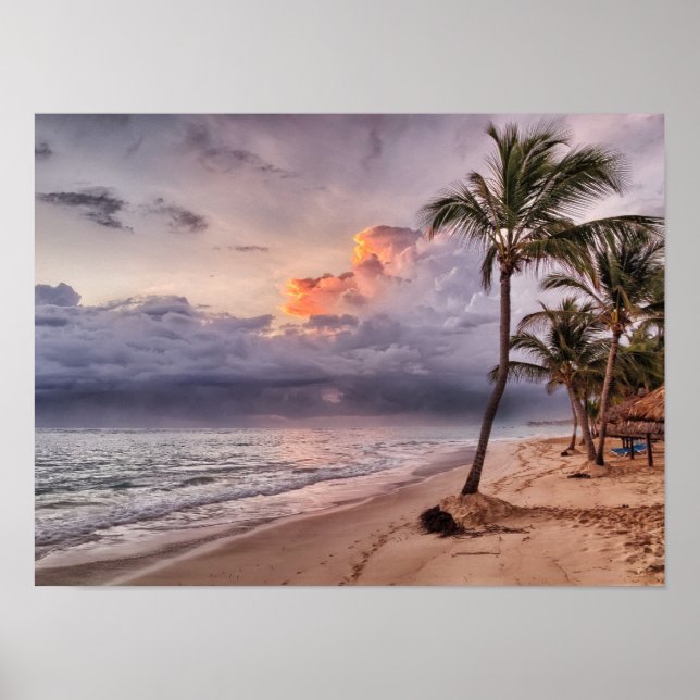 Poster Ocean Waves Sandy Beach Sunset (Devant)