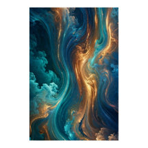 Oceanic Gold Flow - Teal and Copper Abstract
